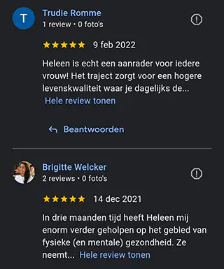 Google reviews telefoon over traject bij Healthy met Heleen 1