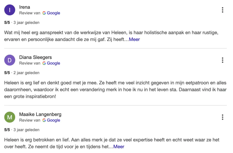 Recensies 2 op google over Healthy met Heleen