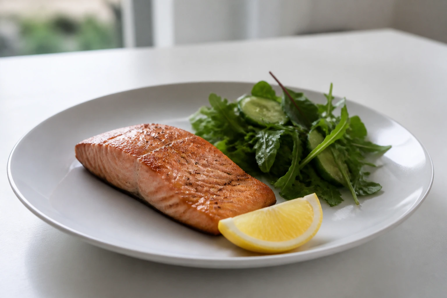 Levensechte foto van zalm op een bord als omega-3 voedingsbron