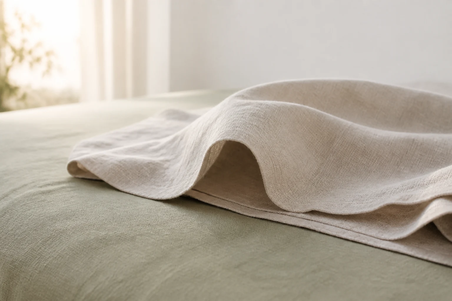 Luchtig linnen laken als beeld voor koel slapen bij nachtzweten in de perimenopauze